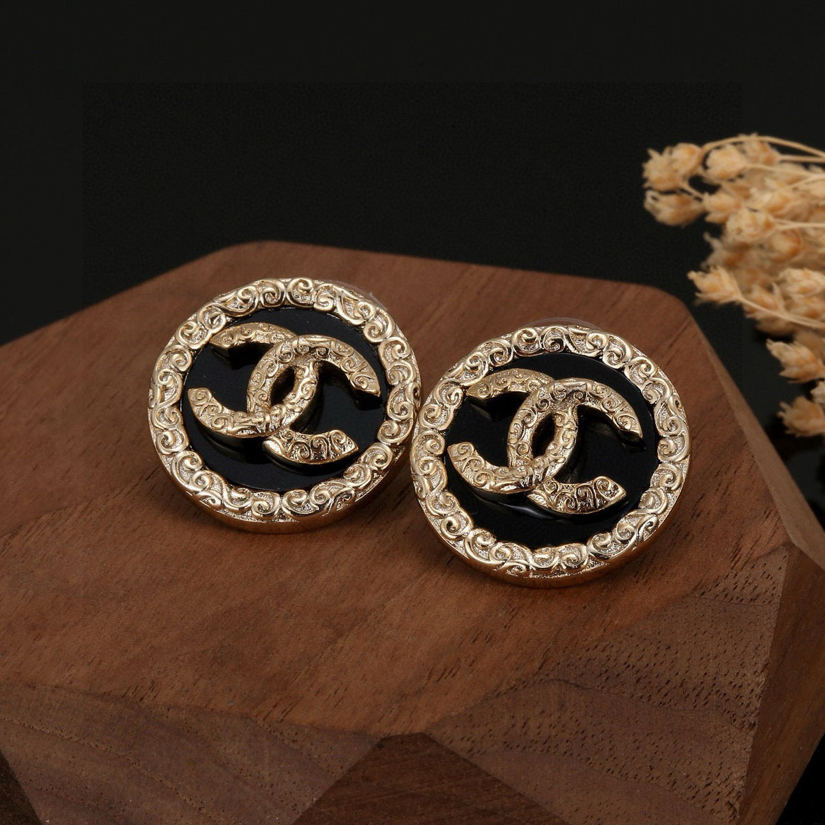 Martin Graham stud earrings in polished metal-tone – side detail