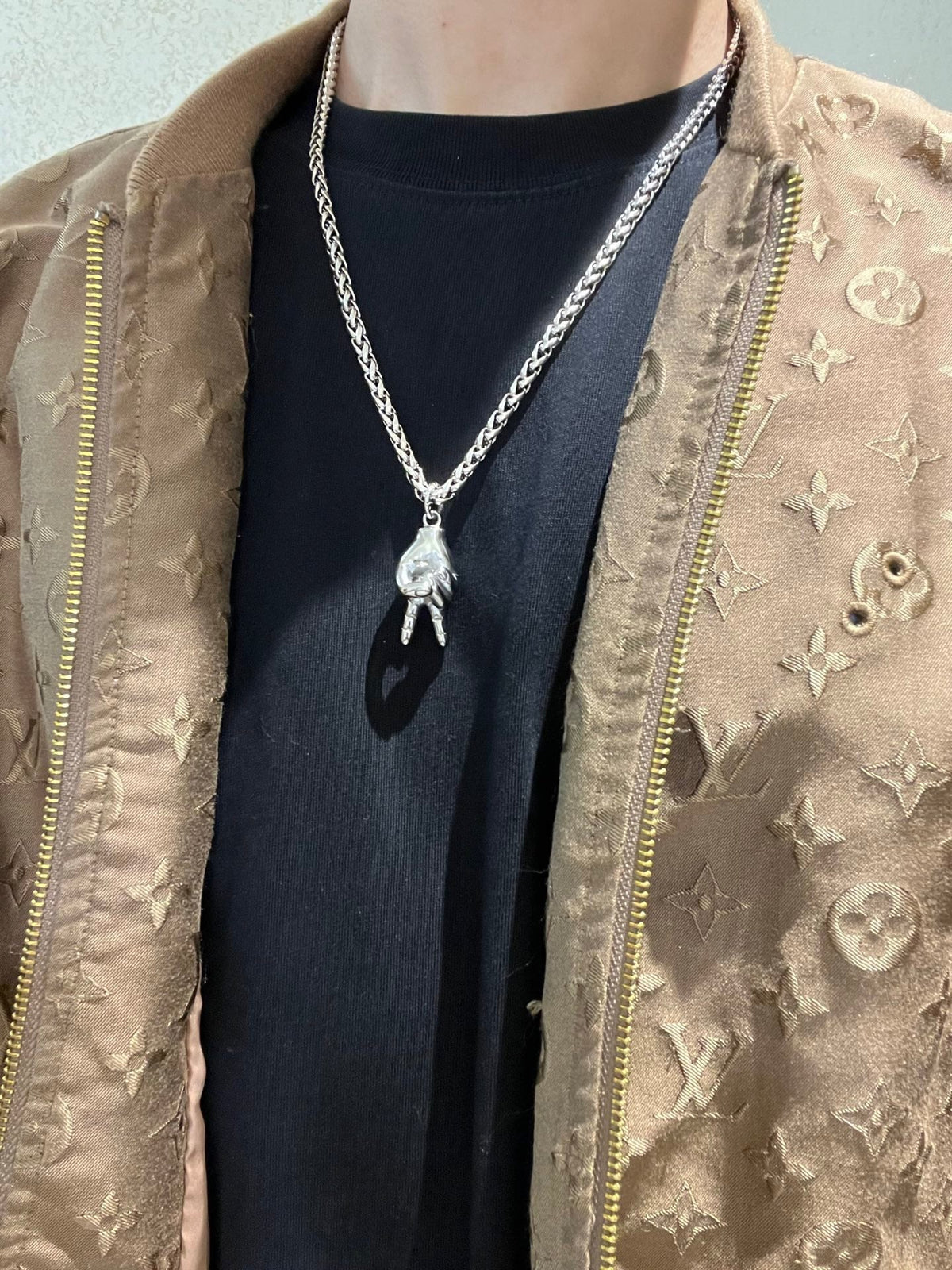 Martin Graham pendant necklace in polished metal-tone – detail view