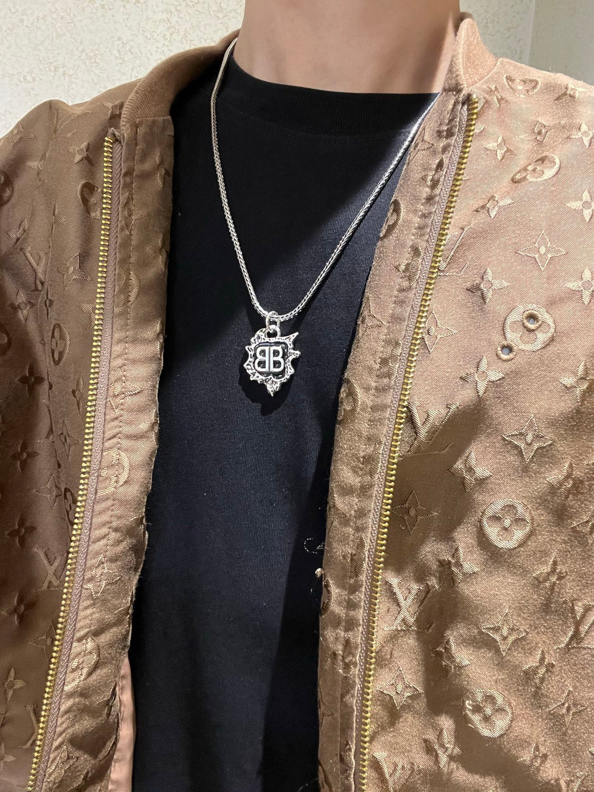 Martin Graham pendant necklace in polished metal-tone – styled product view