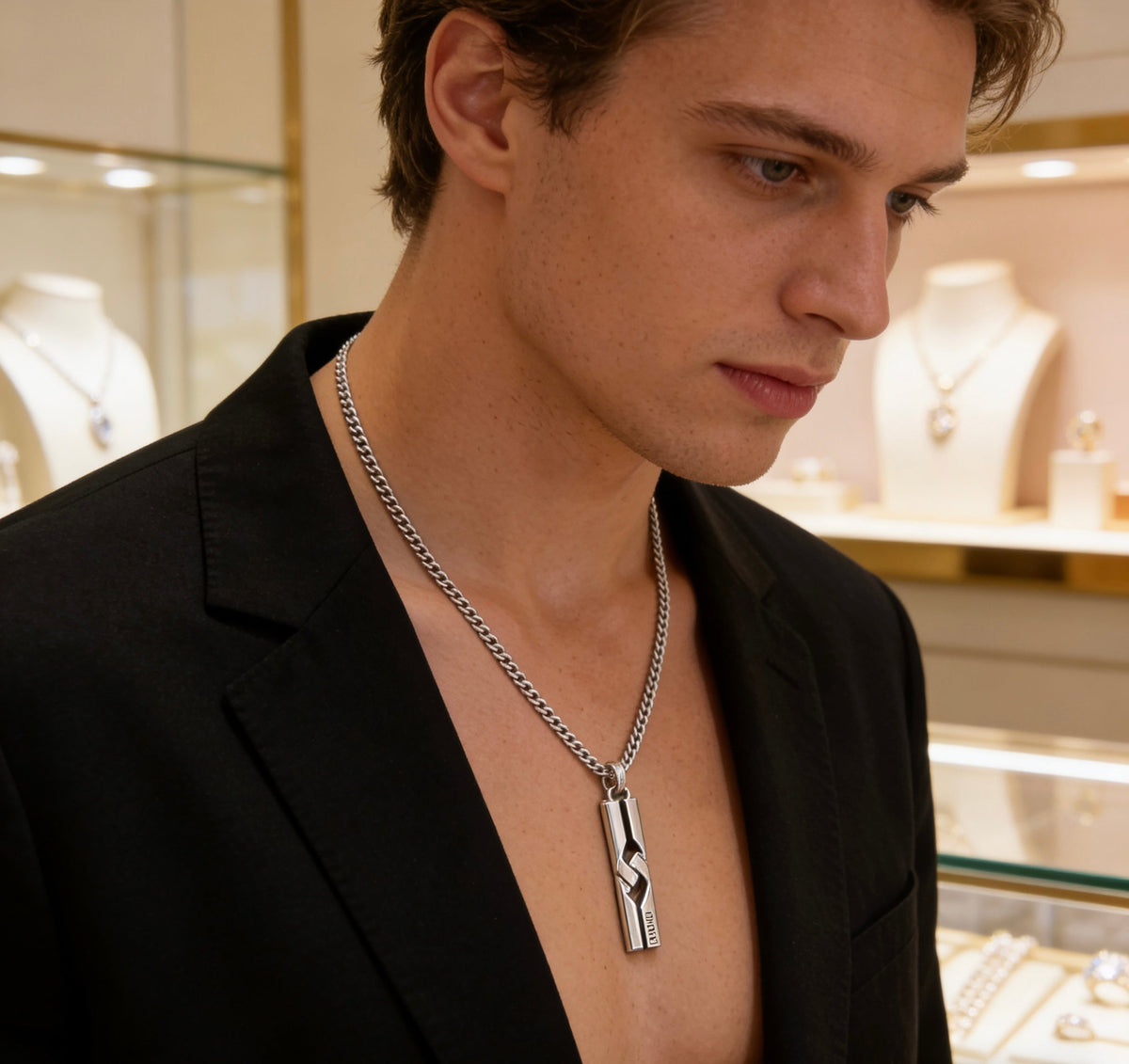 Martin Graham pendant necklace in polished metal-tone – front product view