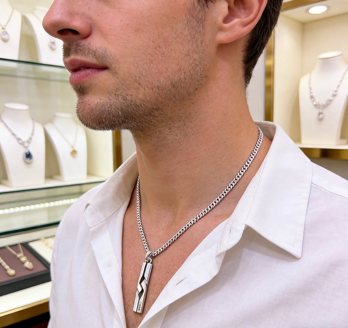 Martin Graham pendant necklace in polished metal-tone – styled product view
