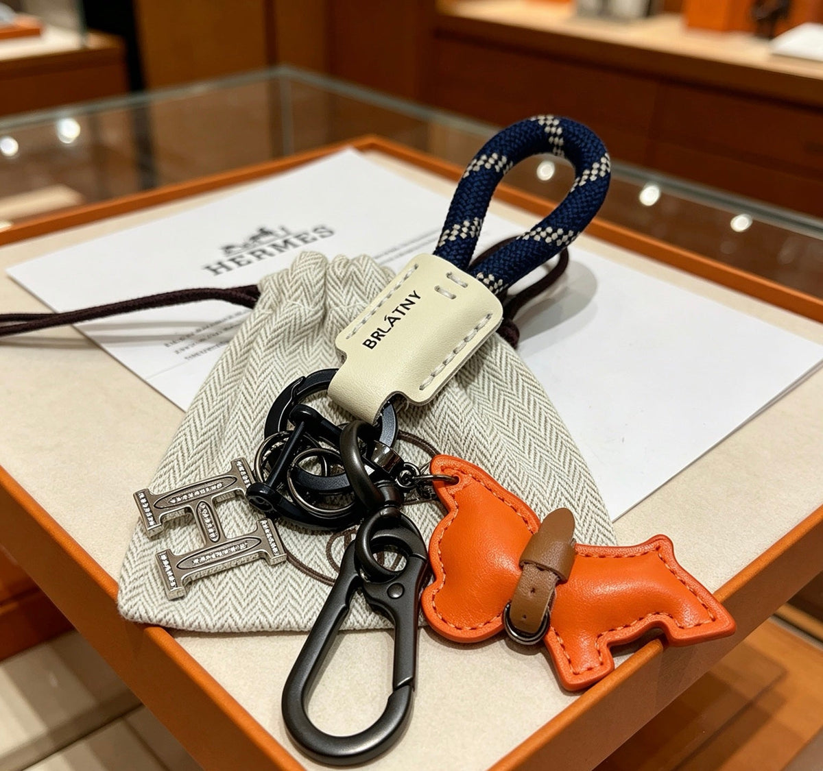 Martin Graham keychain in polished metal-tone – styled product view
