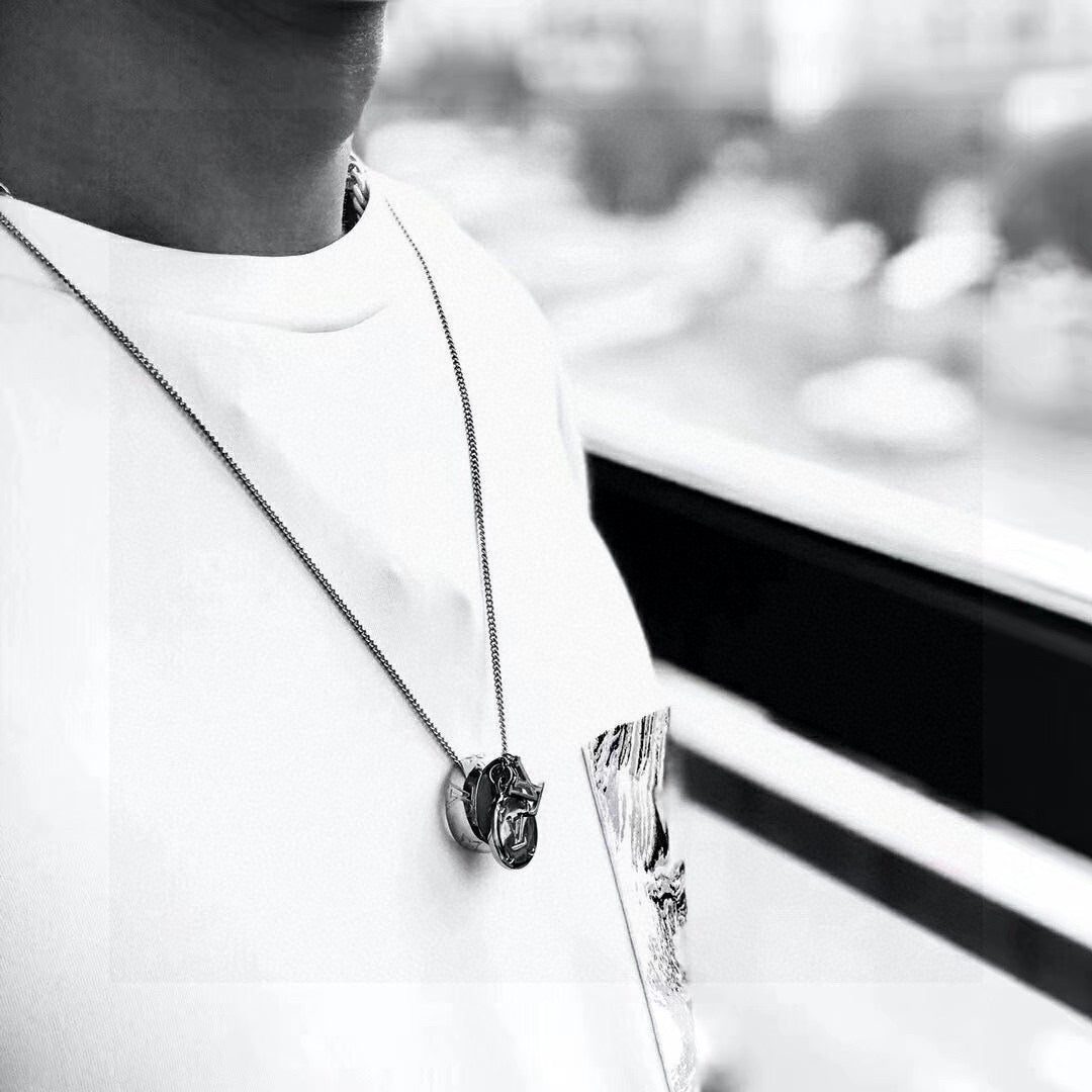 Martin Graham pendant necklace in polished metal-tone – styled product view