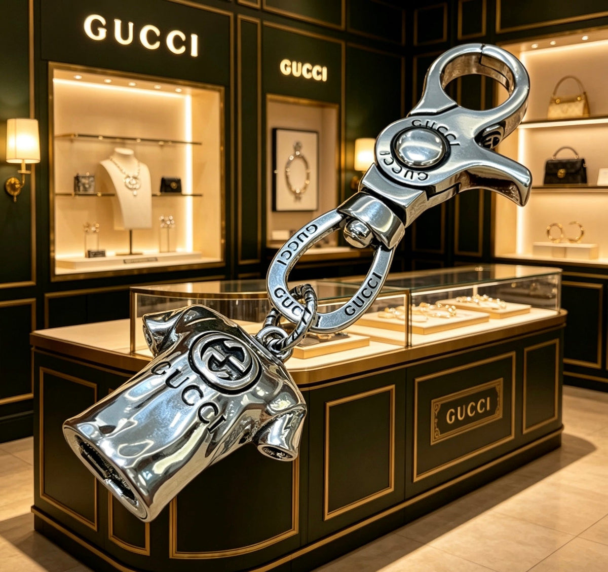 Martin Graham keychain in polished metal-tone – close-up detail