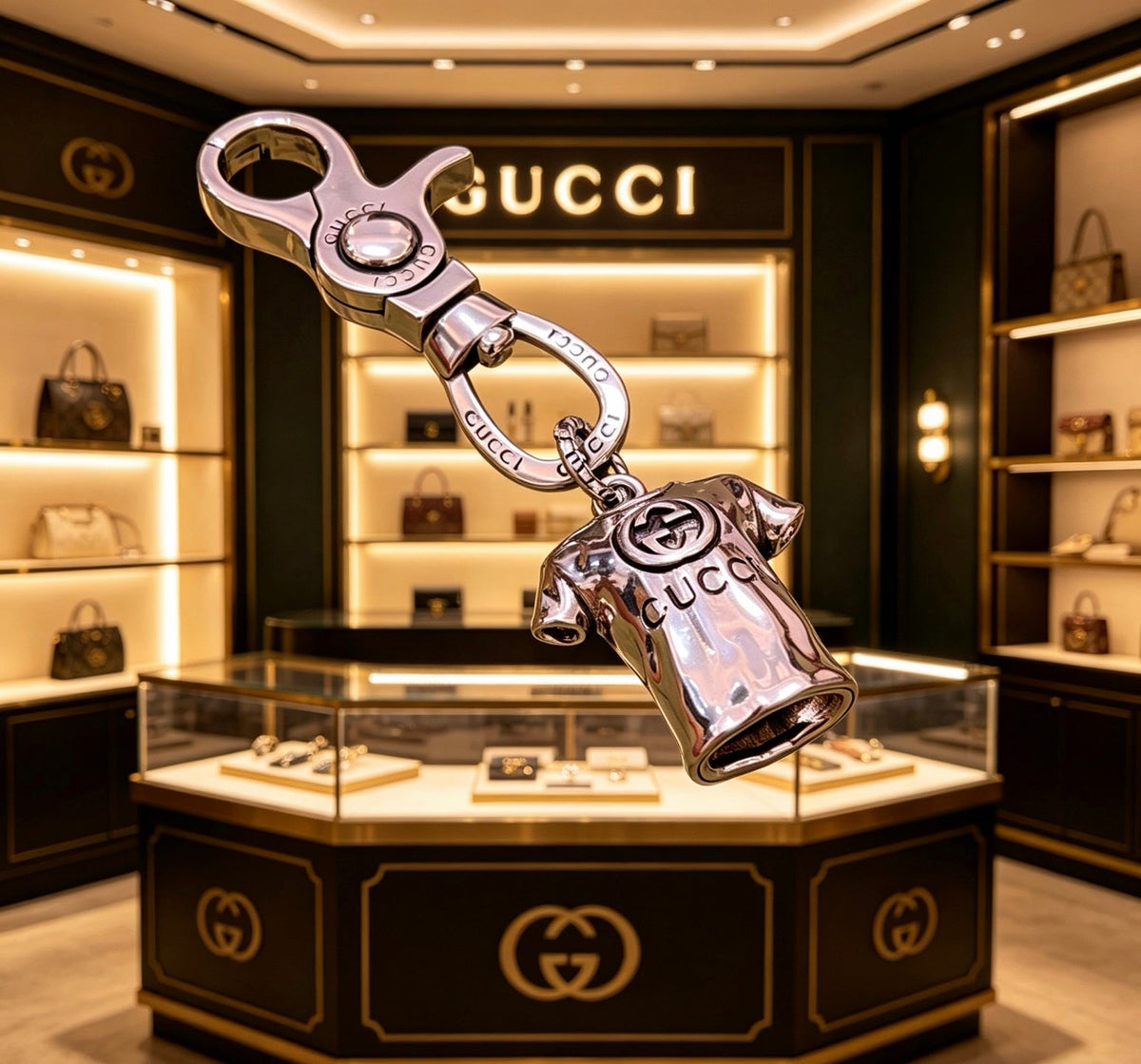 Martin Graham keychain in polished metal-tone – styled product view