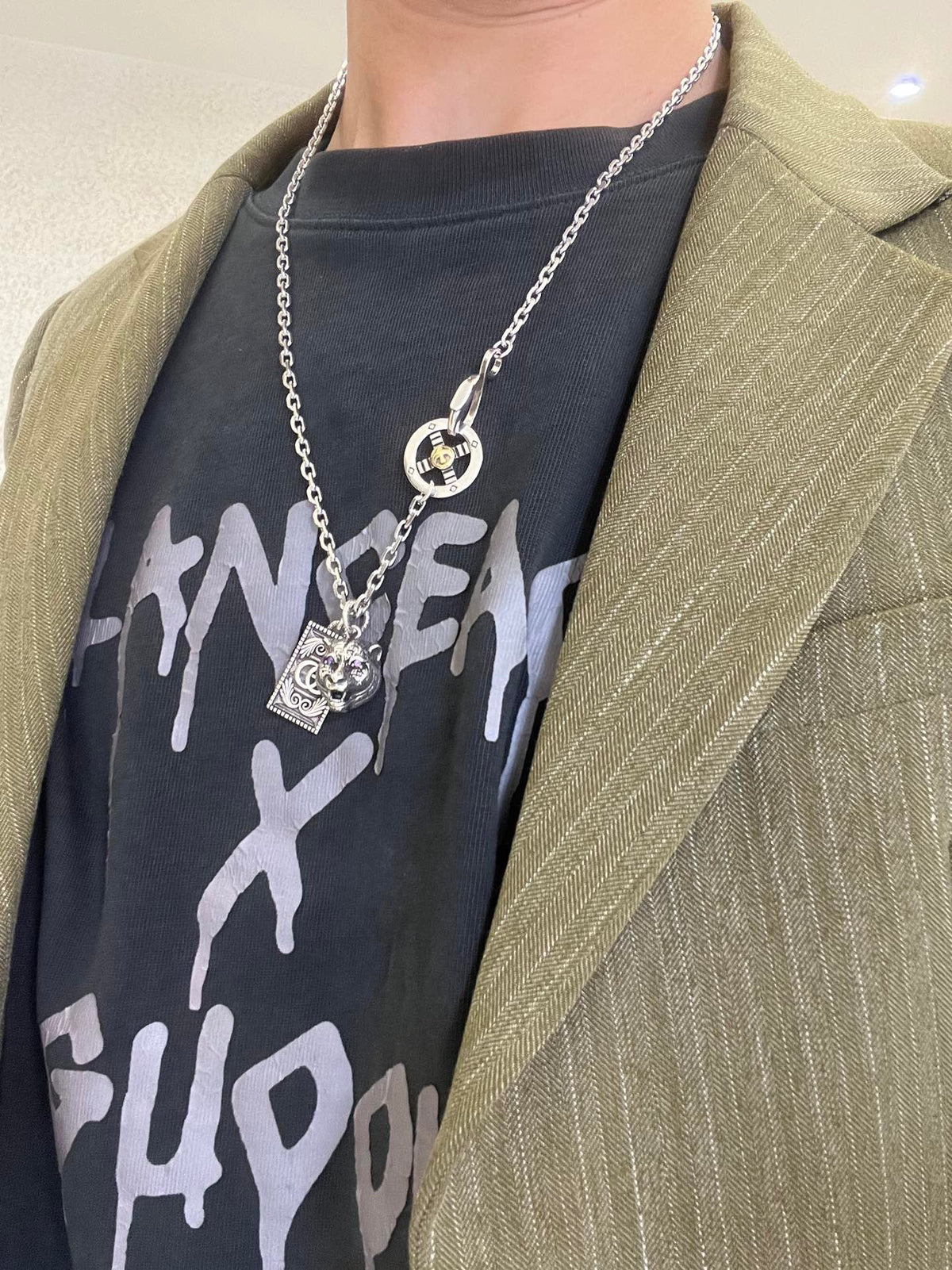 Martin Graham pendant necklace in polished metal-tone – styled product view