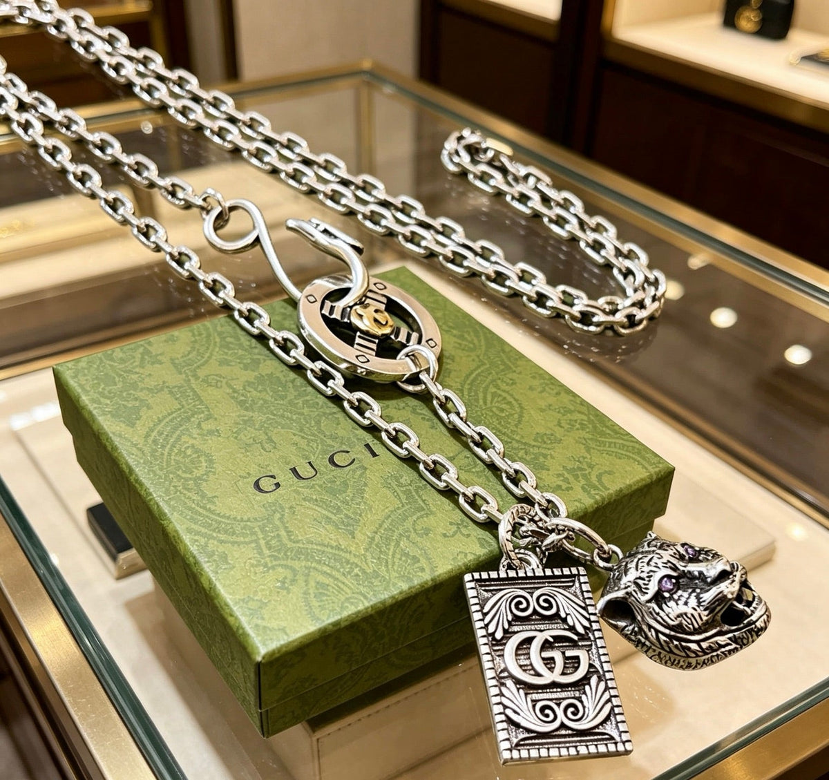 Martin Graham pendant necklace in polished metal-tone – front product view