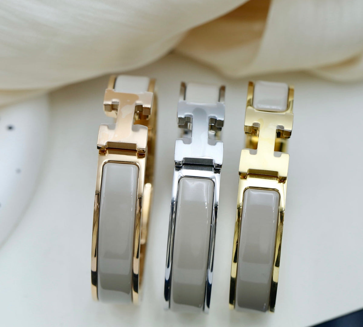 Martin Graham bangle in polished metal-tone – styled product view
