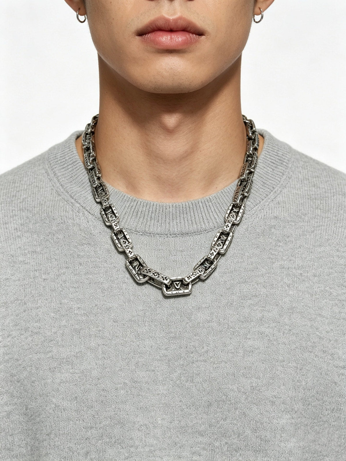 Martin Graham pendant necklace in polished metal-tone – side detail