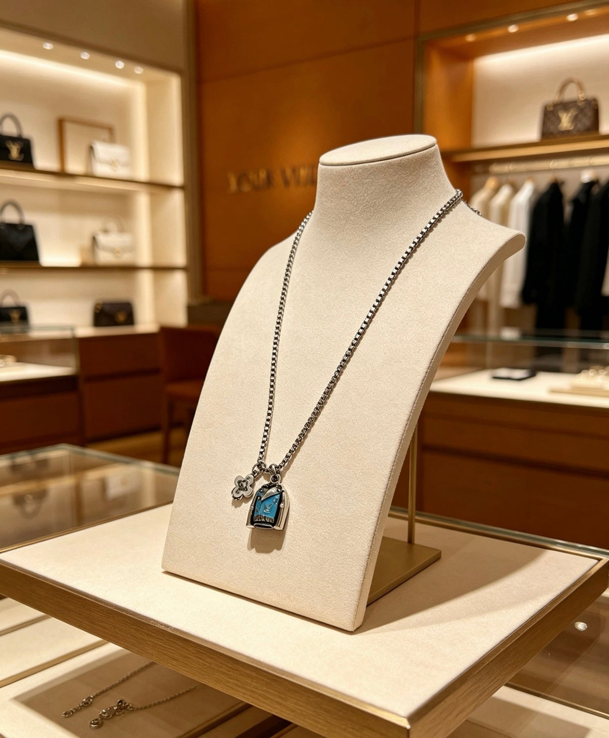 Martin Graham pendant necklace in polished metal-tone – detail view