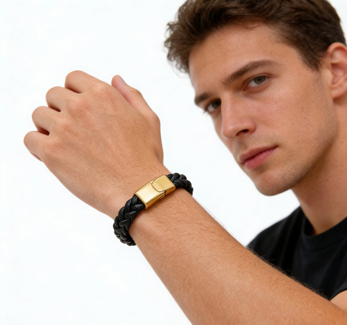 Martin Graham bangle in polished metal-tone – styled product view
