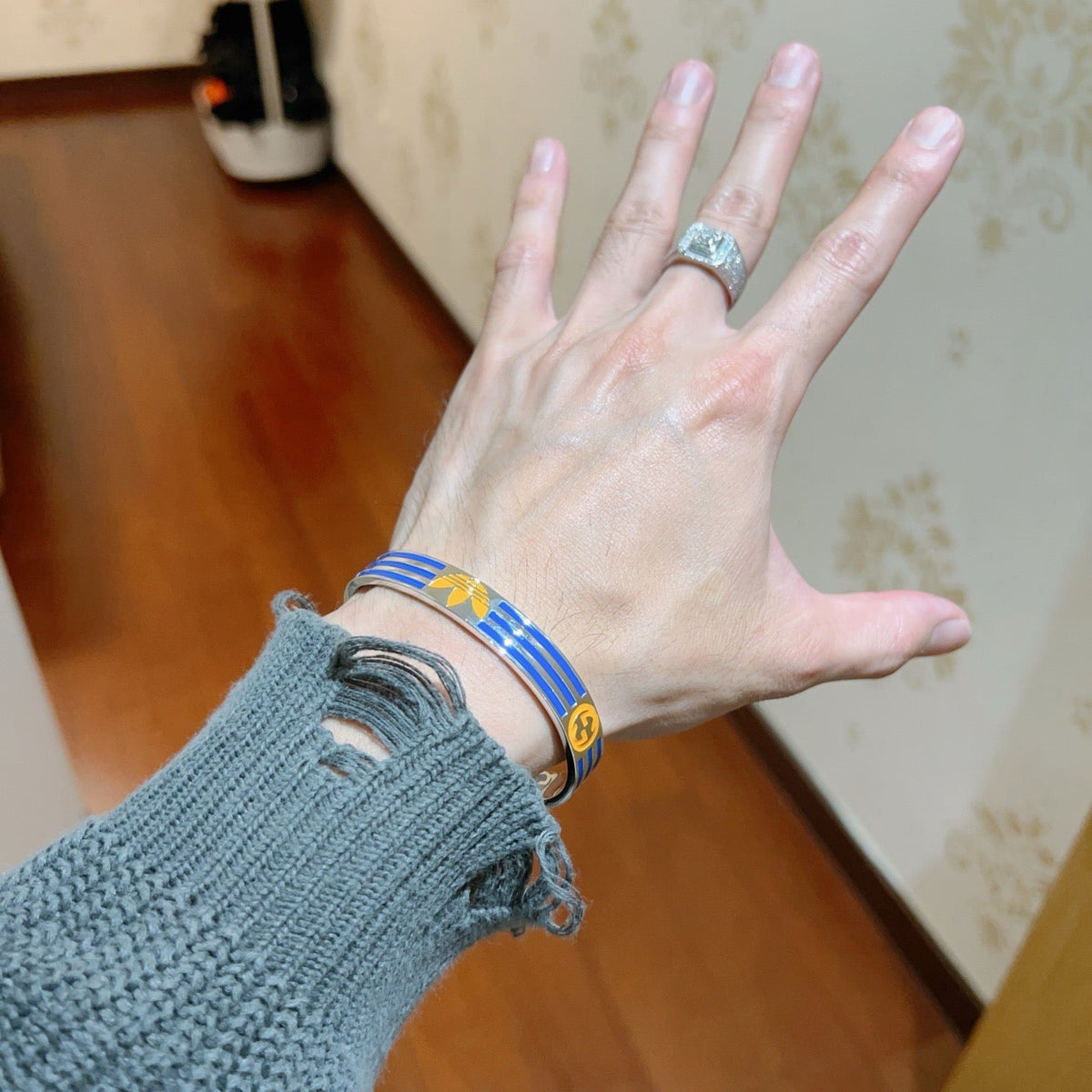 Martin Graham bangle in polished metal-tone – styled product view