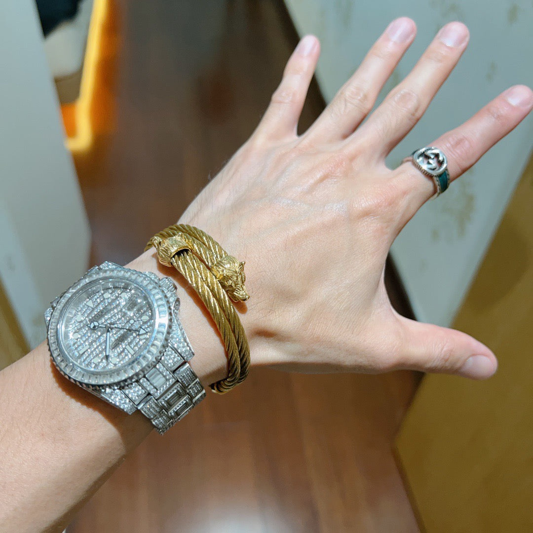 Martin Graham bangle in polished metal-tone – styled product view