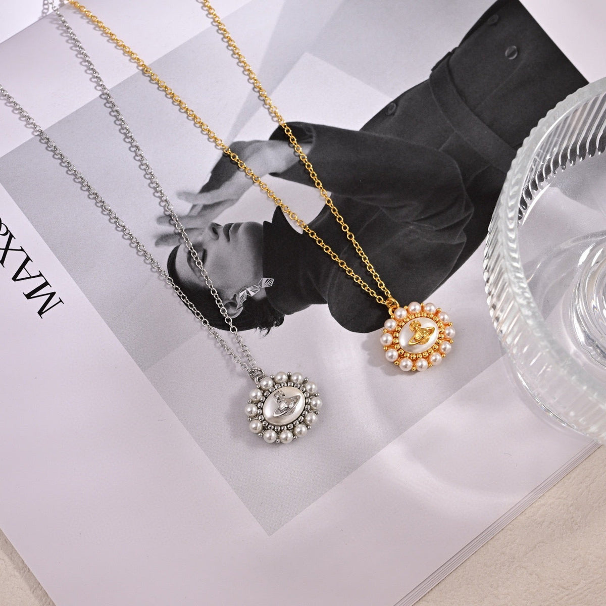 Martin Graham pendant necklace in polished metal-tone – close-up detail