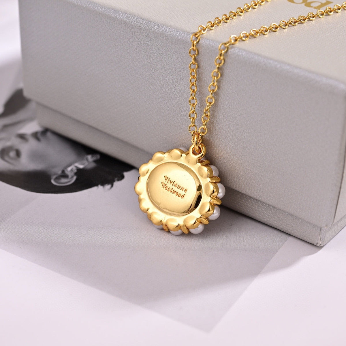 Martin Graham pendant necklace in polished metal-tone – front product view
