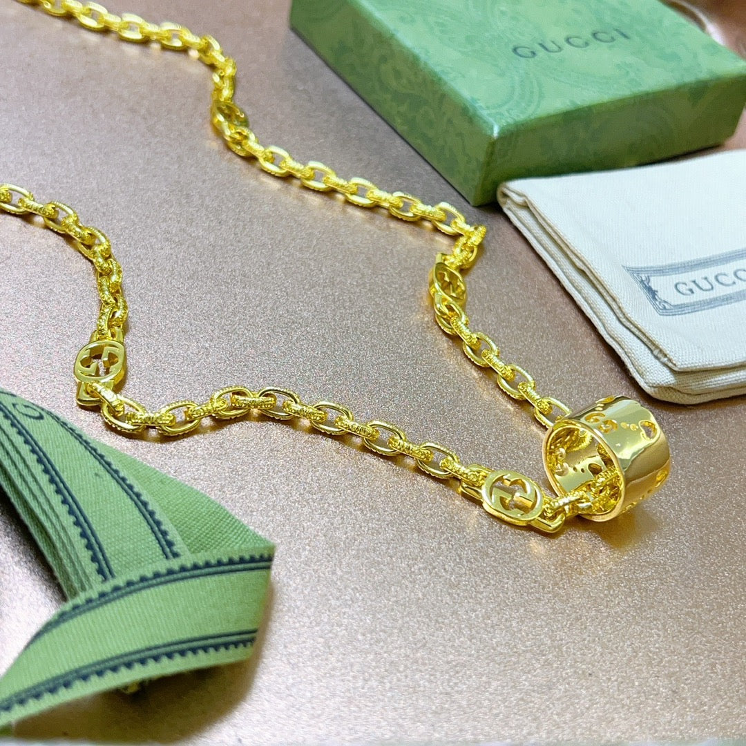 Martin Graham pendant necklace in polished metal-tone – front product view