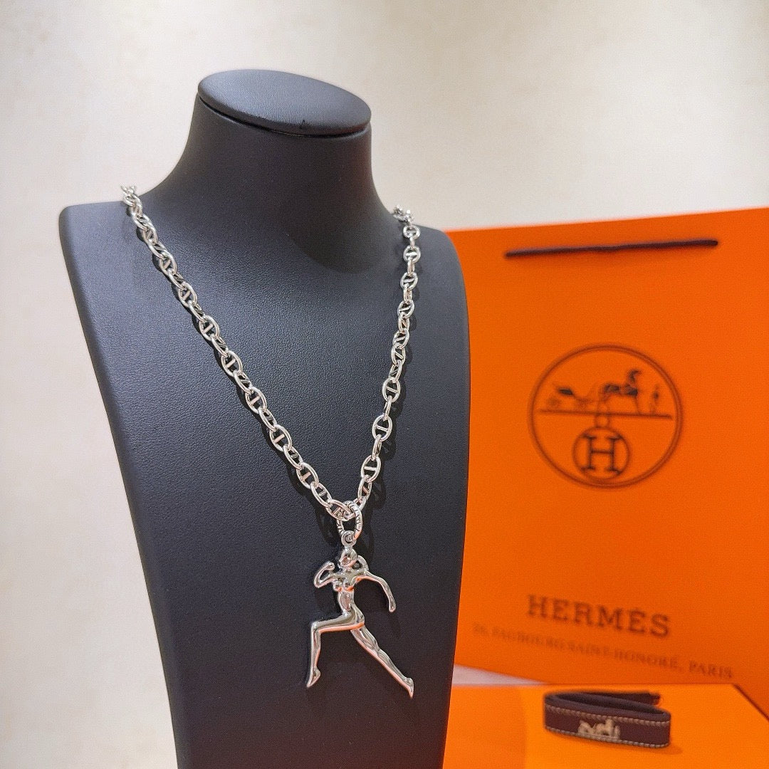 Martin Graham pendant necklace in polished metal-tone – front product view