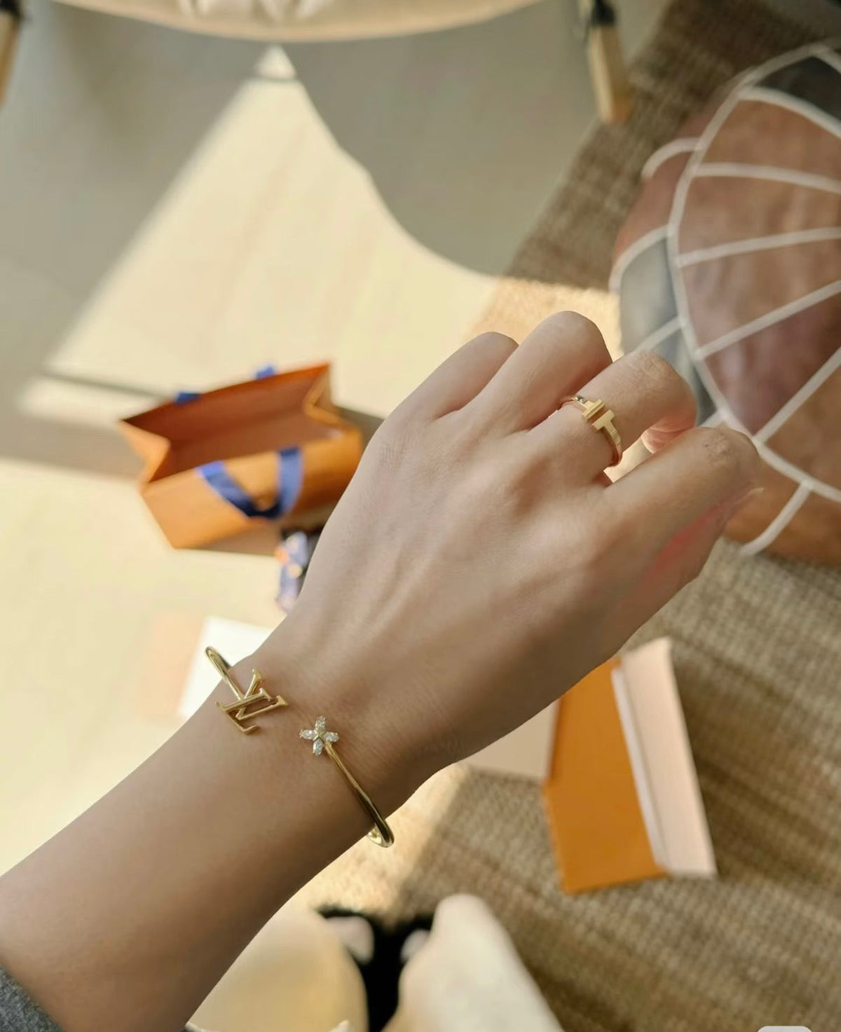Martin Graham bangle in polished metal-tone – styled product view
