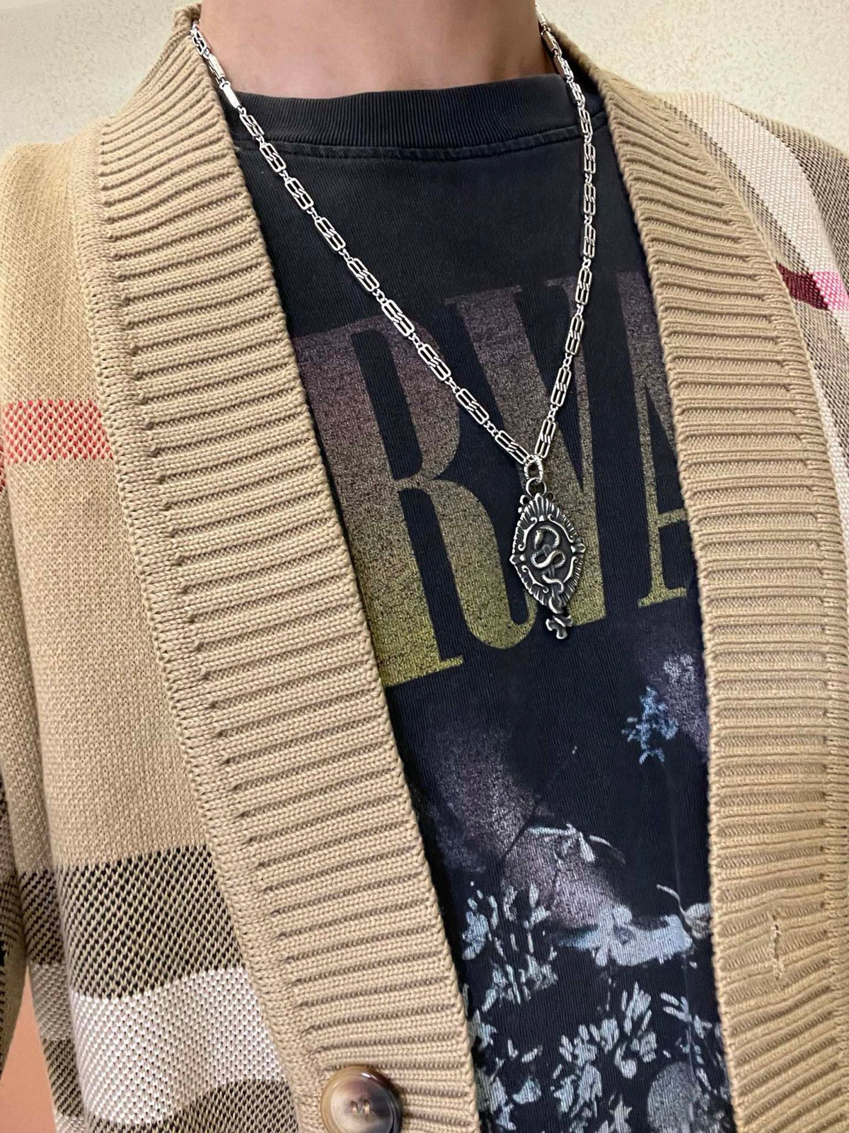 Martin Graham pendant necklace in polished metal-tone – detail view
