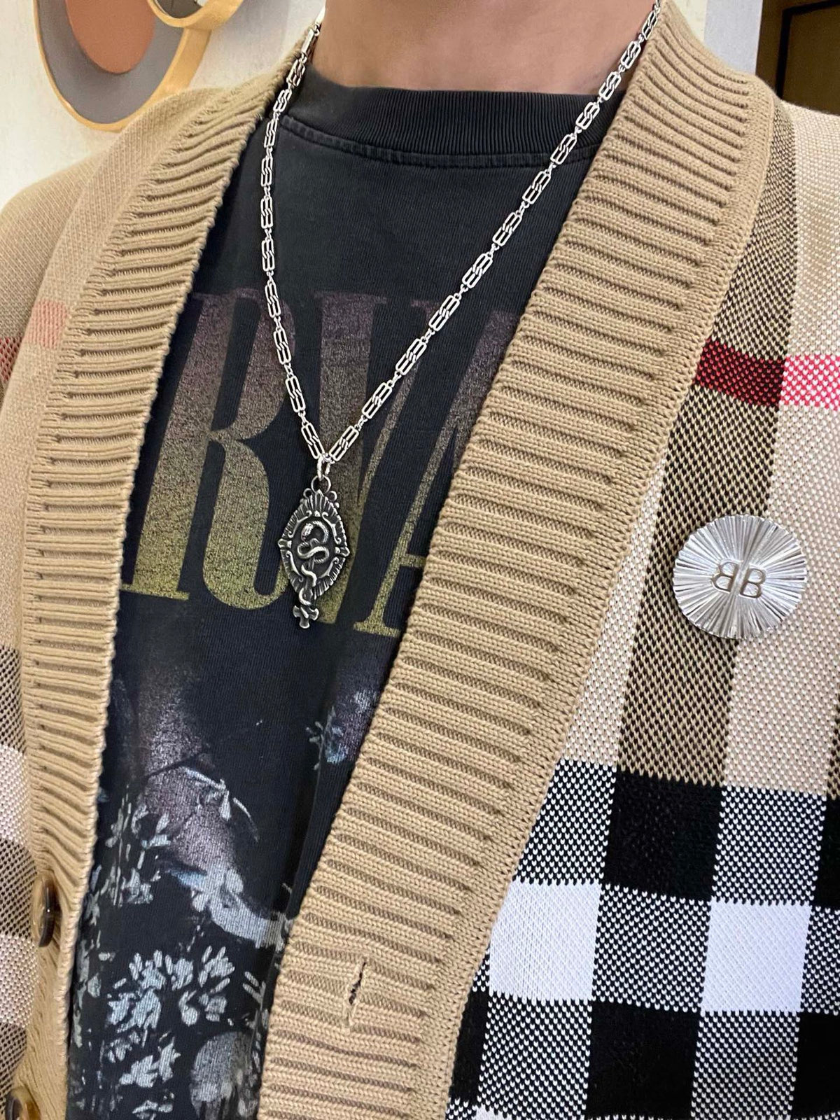 Martin Graham pendant necklace in polished metal-tone – styled product view