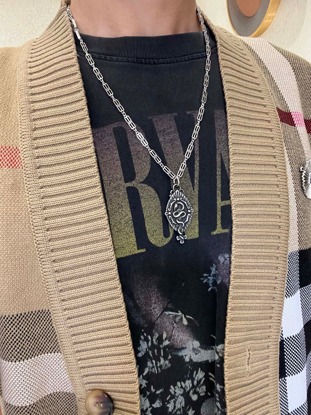 Martin Graham pendant necklace in polished metal-tone – detail view