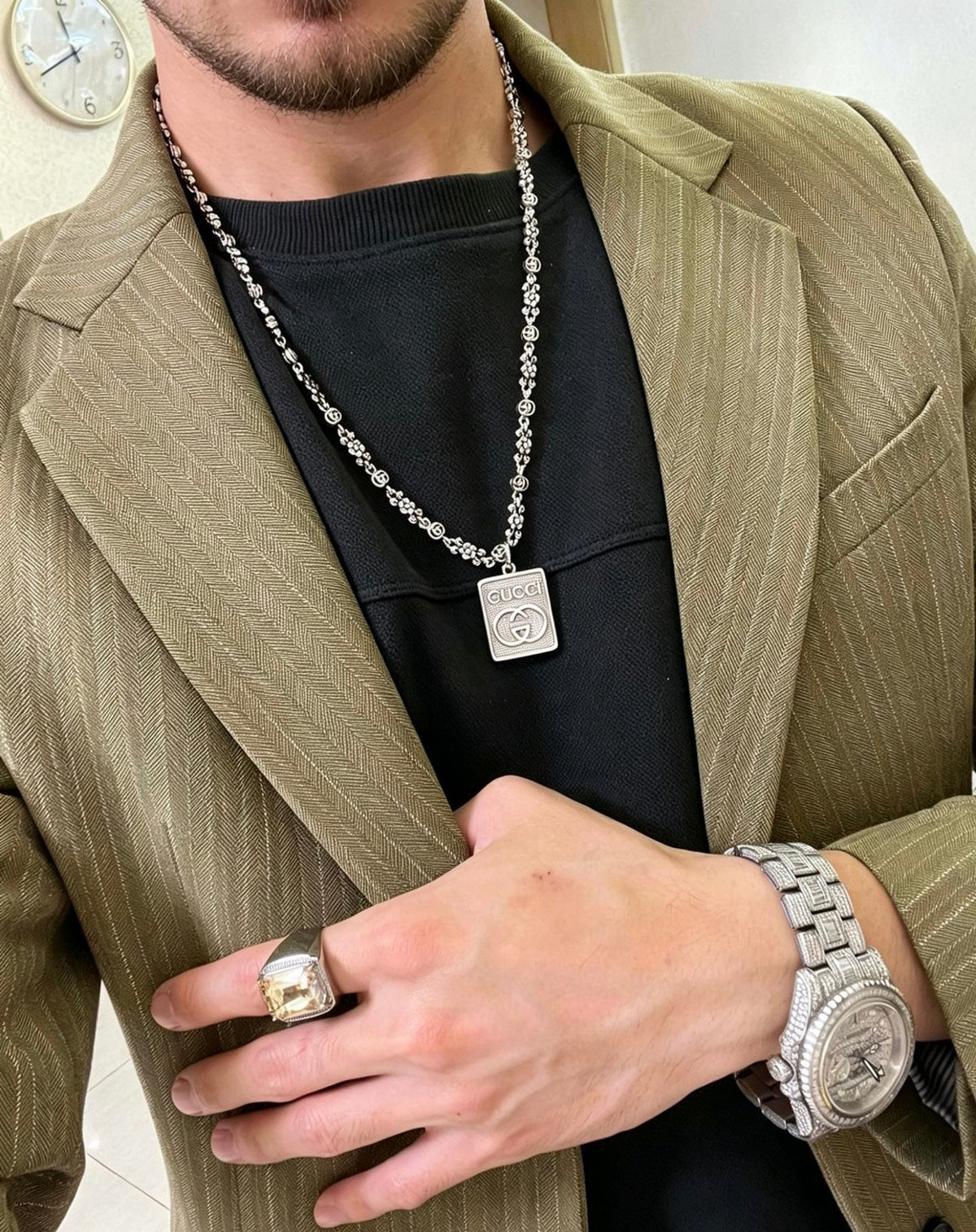 Martin Graham pendant necklace in polished metal-tone – styled product view