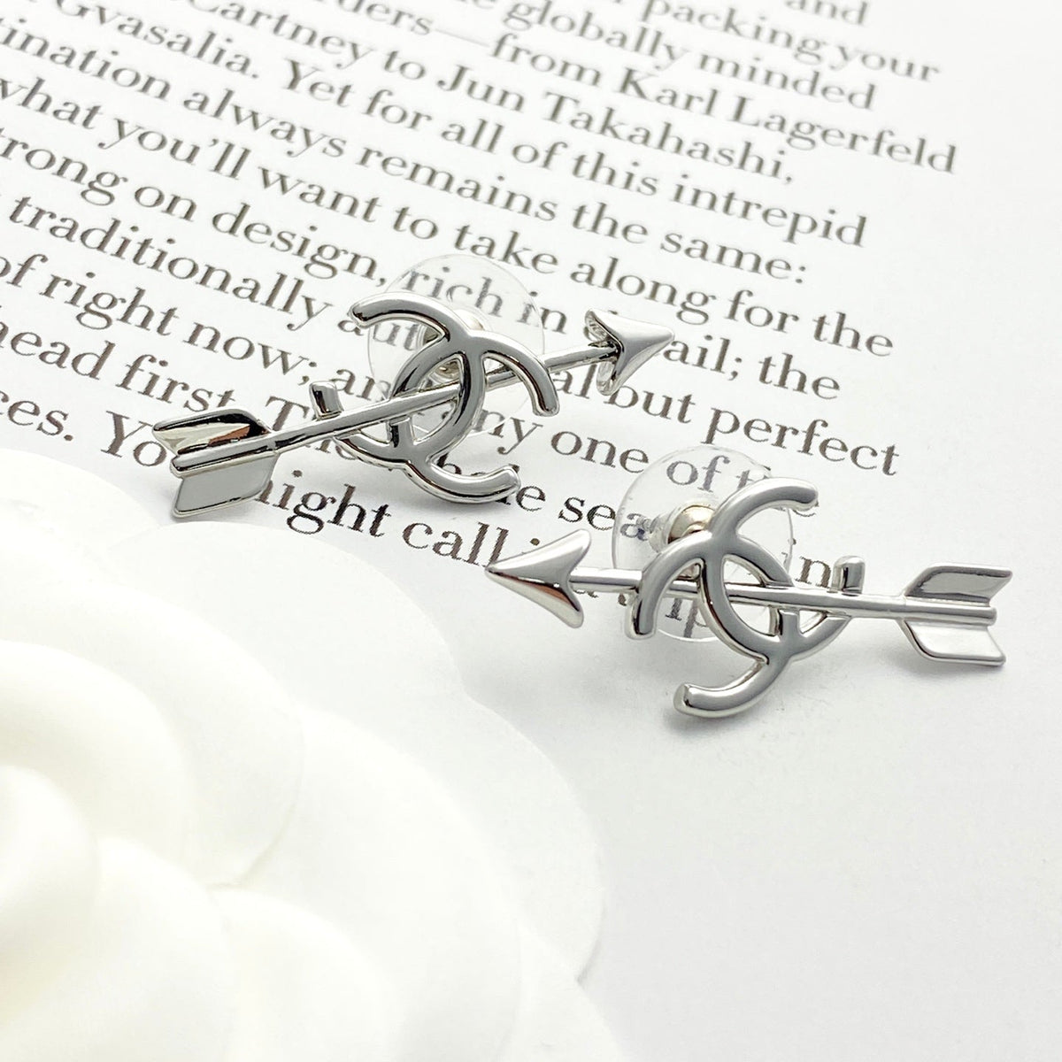 Martin Graham stud earrings in polished metal-tone – styled product view