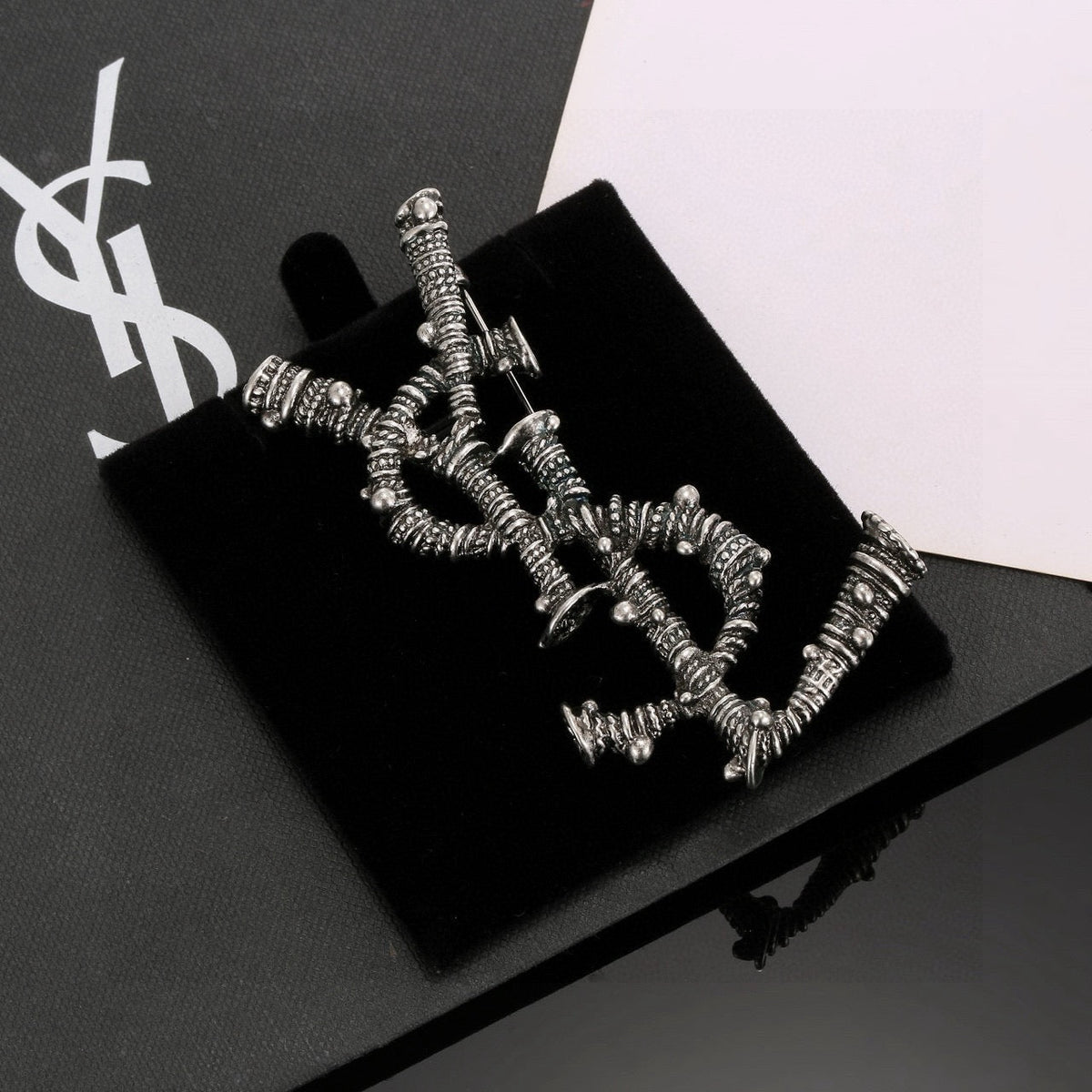 Martin Graham brooch in polished metal-tone – styled product view