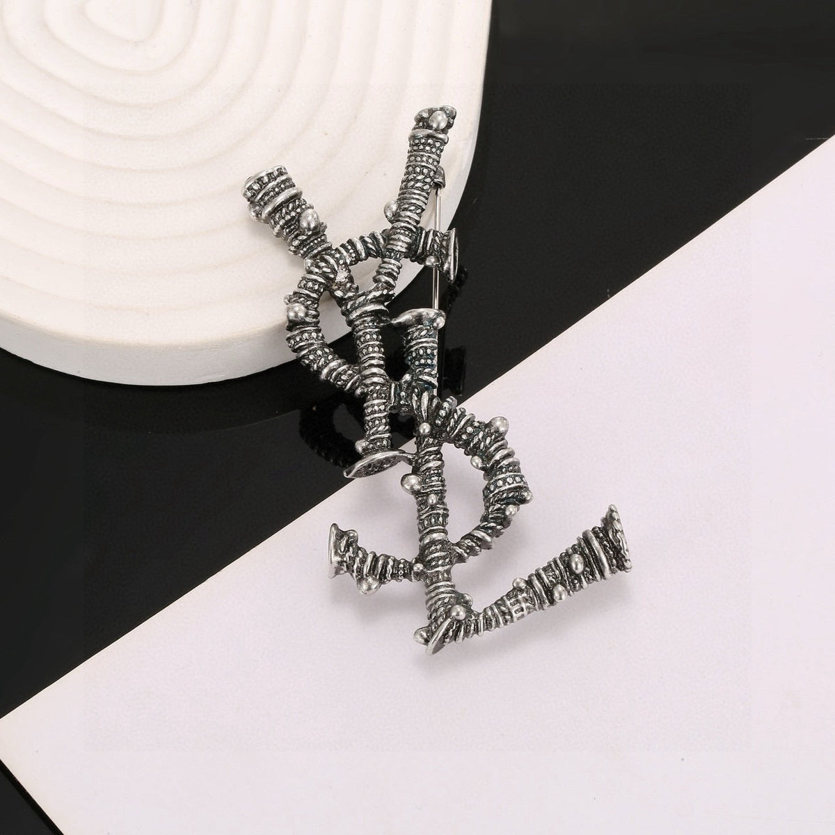 Martin Graham brooch in polished metal-tone – front product view