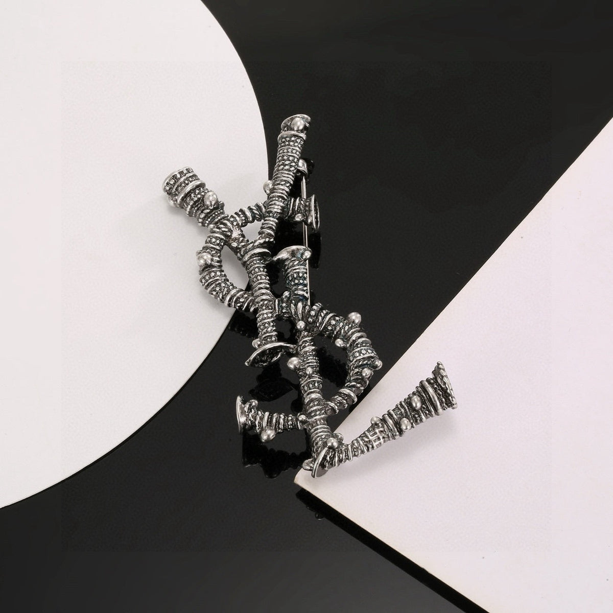 Martin Graham brooch in polished metal-tone – side detail