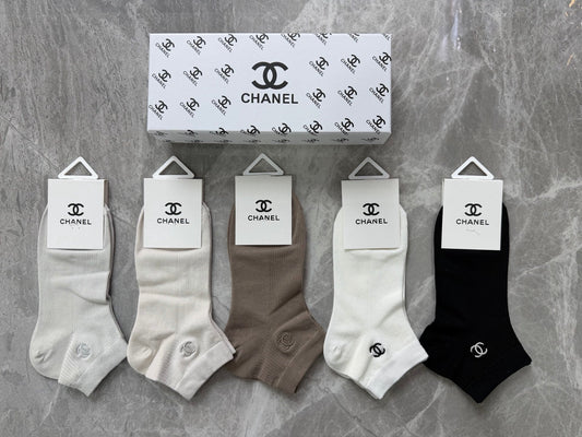 Chanel Modal Repeating Emblem Details Ankle Socks - 5-Pair Set