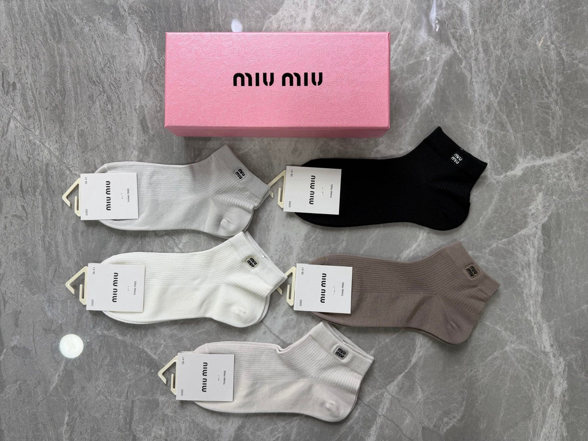 Miu Miu Clean Wordmark Details Ankle Socks - 5-Pair Set