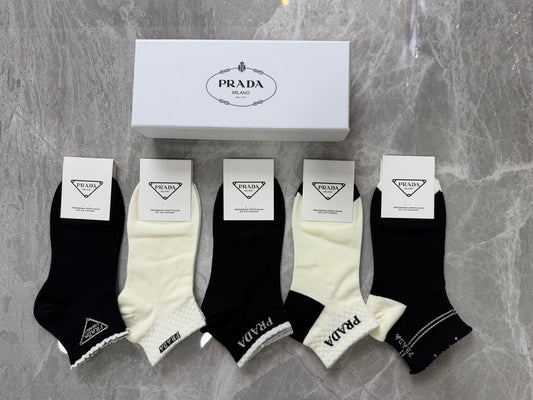 Prada Cotton Pastel Colour Tonal Waistbands Crew Socks