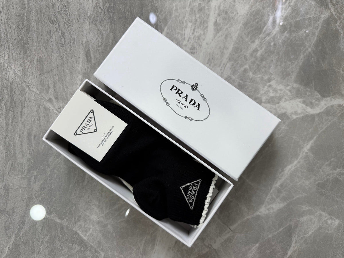 Prada Cotton Pastel Colour Tonal Waistbands Crew Socks