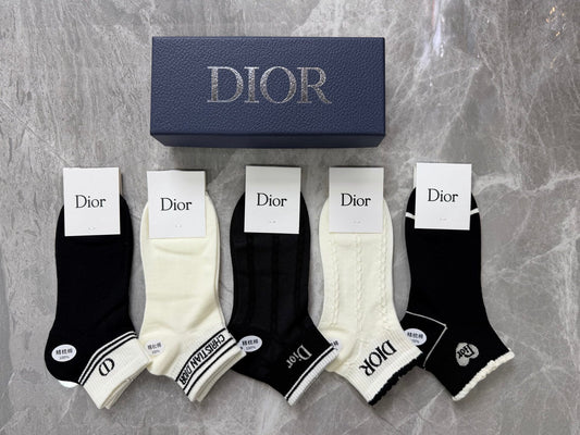 Dior Cotton Visible Branded Cuff Or Emblem Details No-Show Socks - 5-Pair Set