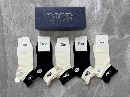 Dior Cotton Pastel Colour Tonal Waistbands No-Show Socks - 5-Pair Set