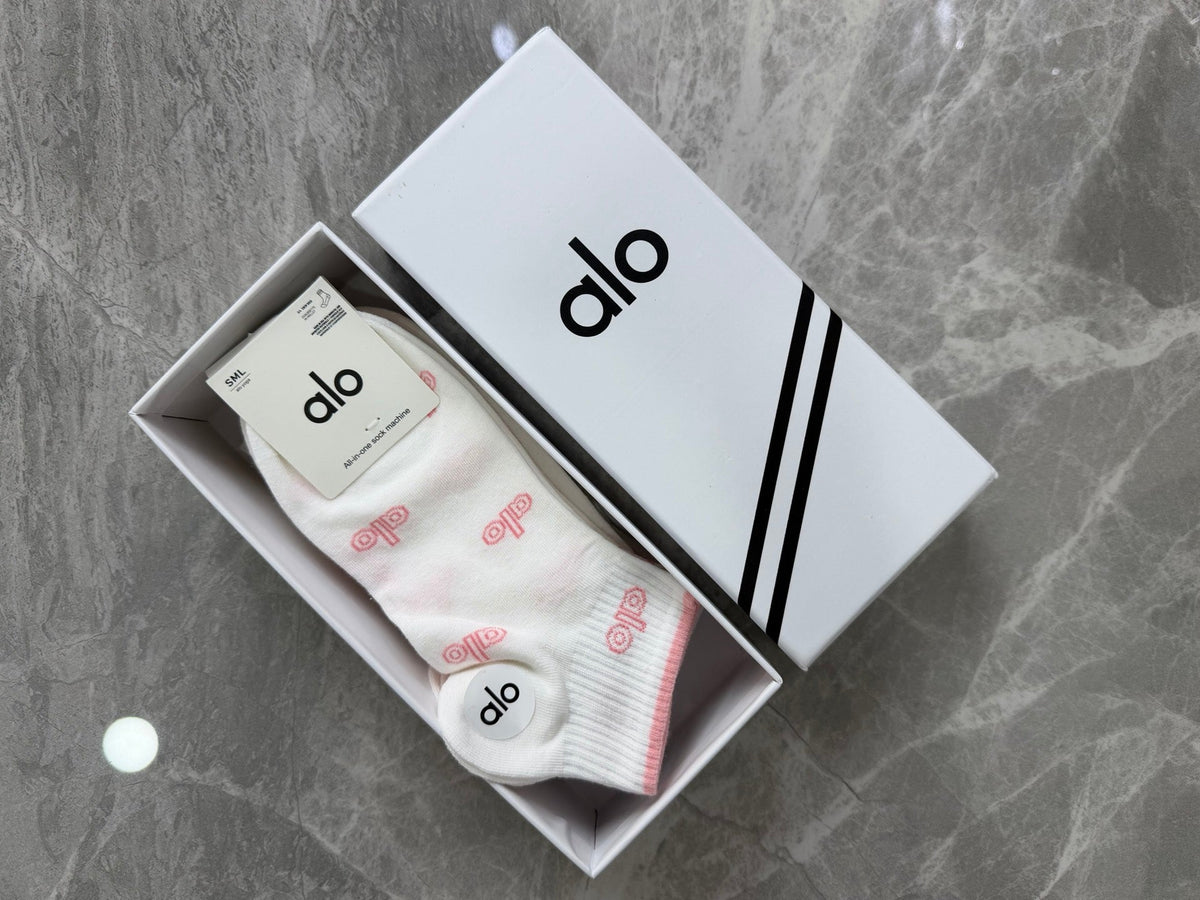 Alo Cotton Pink Accent Logos Ankle Socks - 5-Pair Set