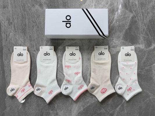 Alo Yoga Soft Pink Logo Details Ankle Socks - 5-Pair Set