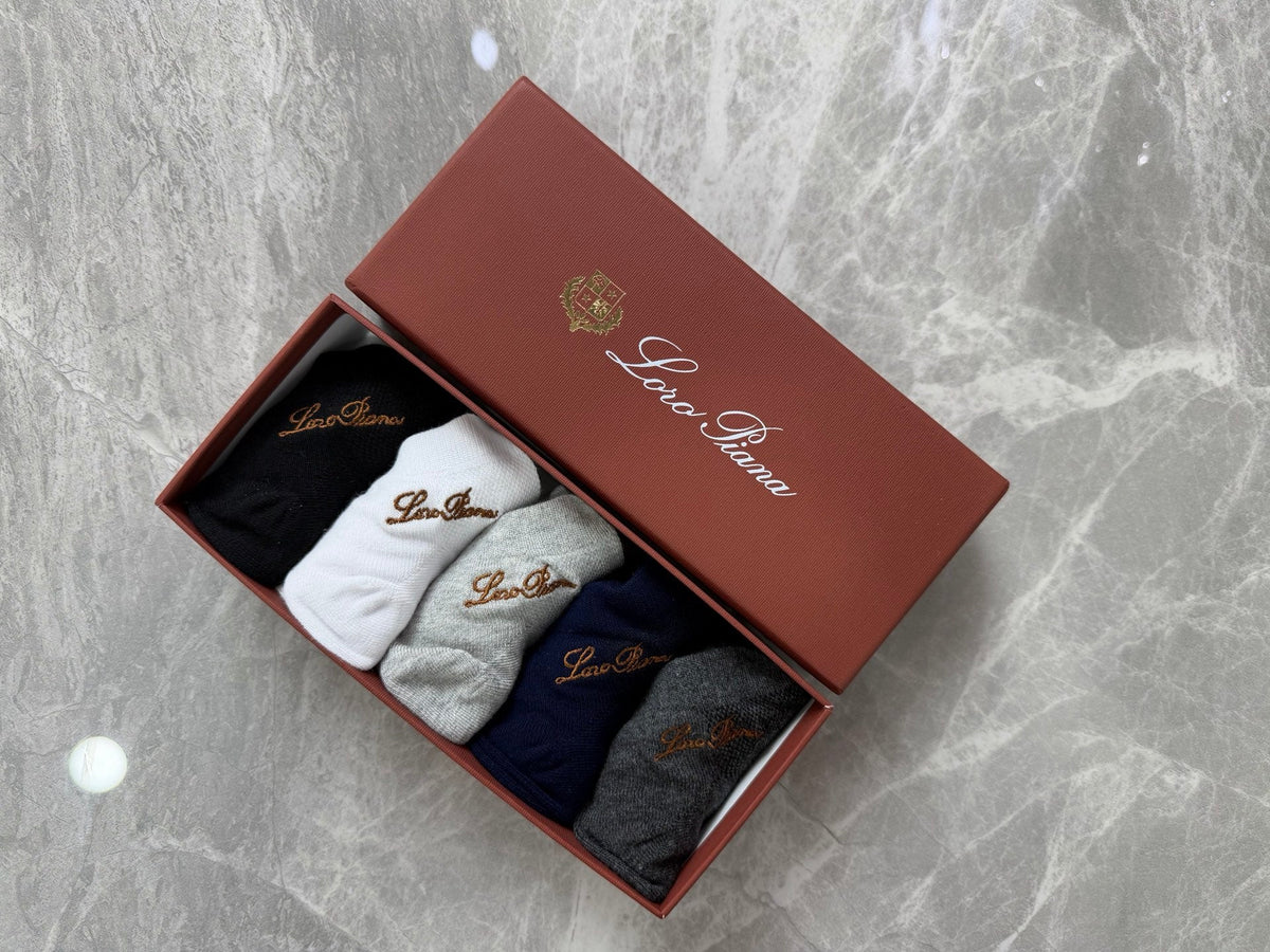 Loro Piana Cotton Visible Branded Cuff Or Emblem Details No-Show Socks - 5-Pair Set