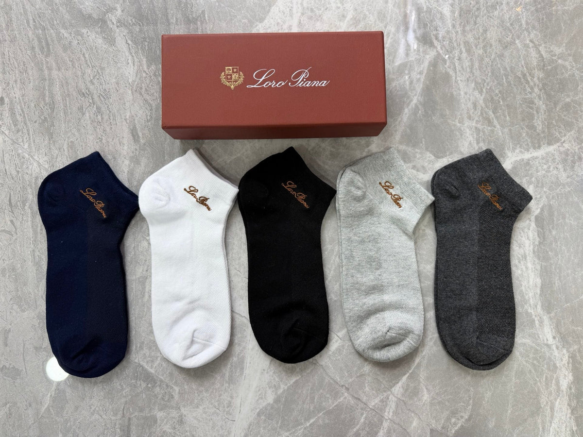 Loro Piana Cotton Visible Branded Cuff Or Emblem Details No-Show Socks - 5-Pair Set