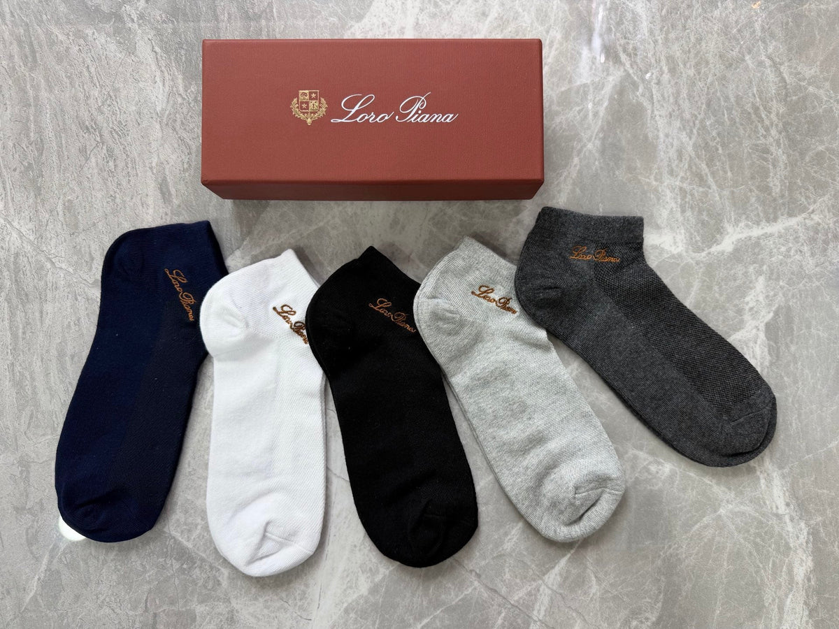 Loro Piana Blue, Green & White Tonal Waistbands No-Show Socks - 5-Pair Set