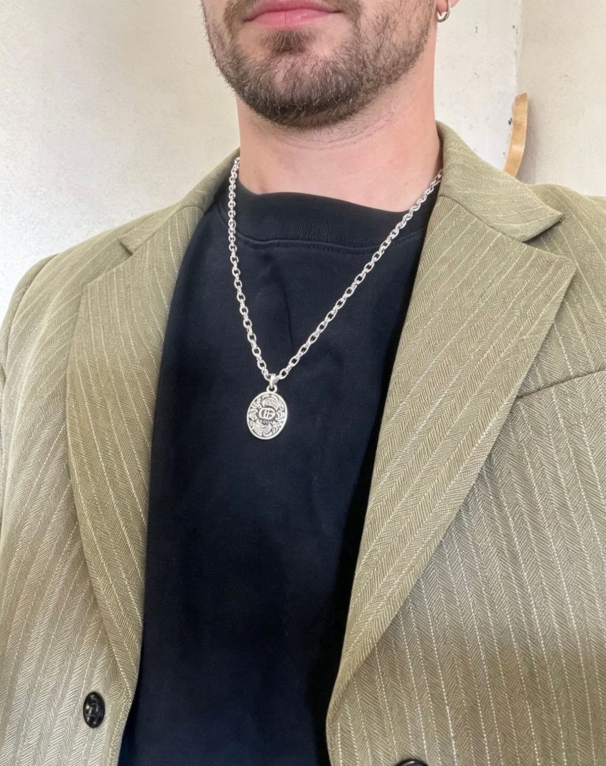 Martin Graham pendant necklace in polished metal-tone – styled product view