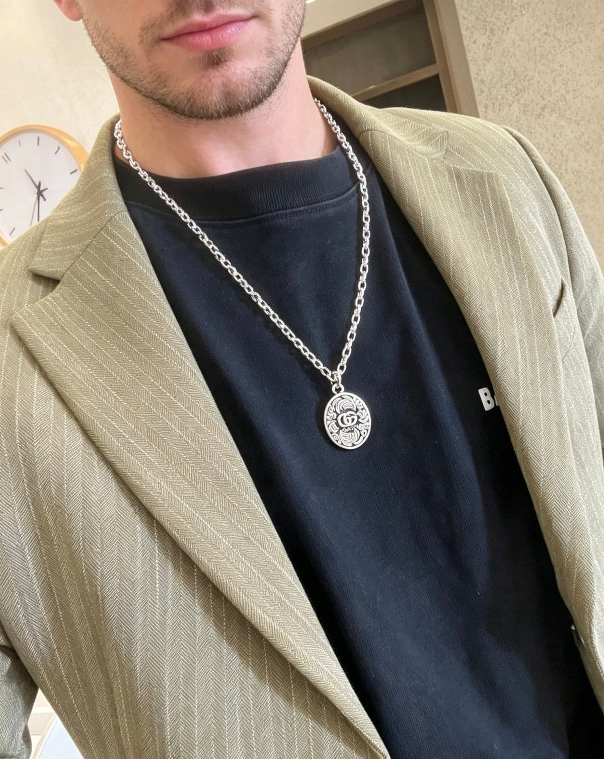 Martin Graham pendant necklace in polished metal-tone – detail view