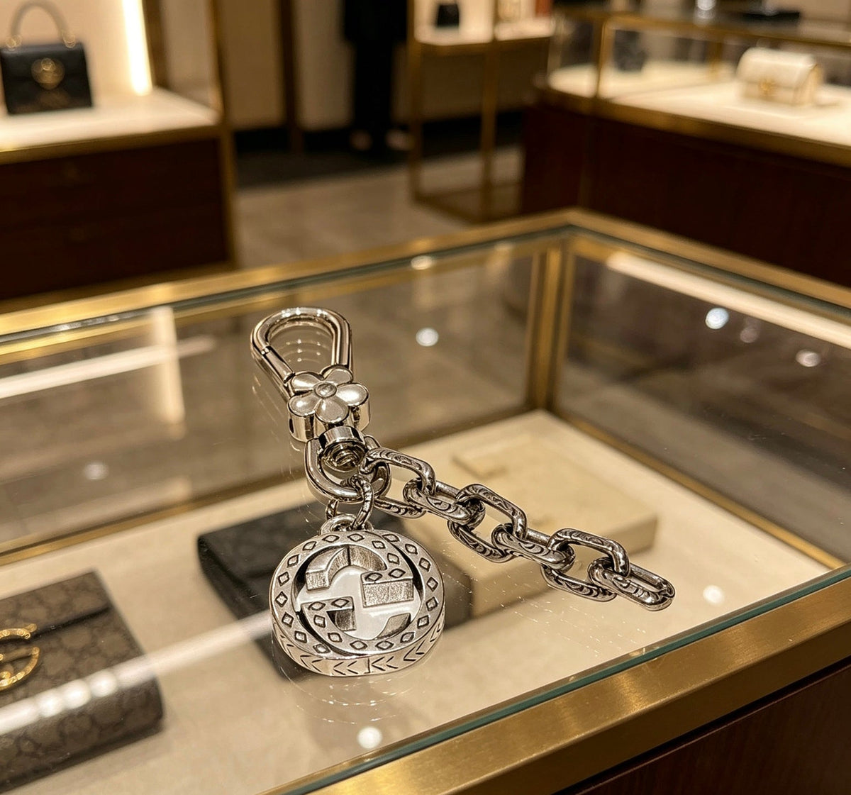 Martin Graham keychain in polished metal-tone – styled product view