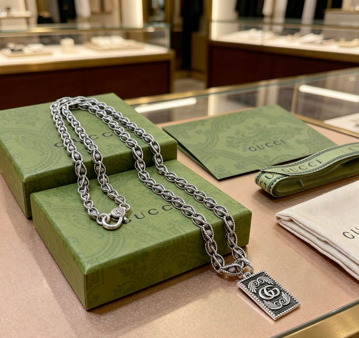 Martin Graham pendant necklace in polished metal-tone – front product view