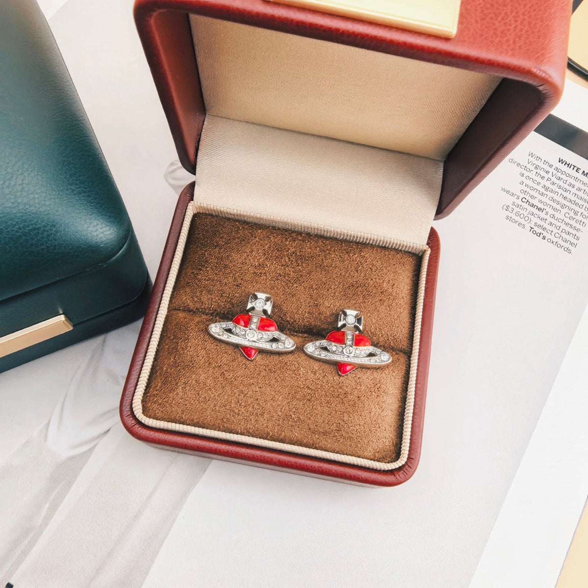 Martin Graham stud earrings in polished metal-tone – styled product view