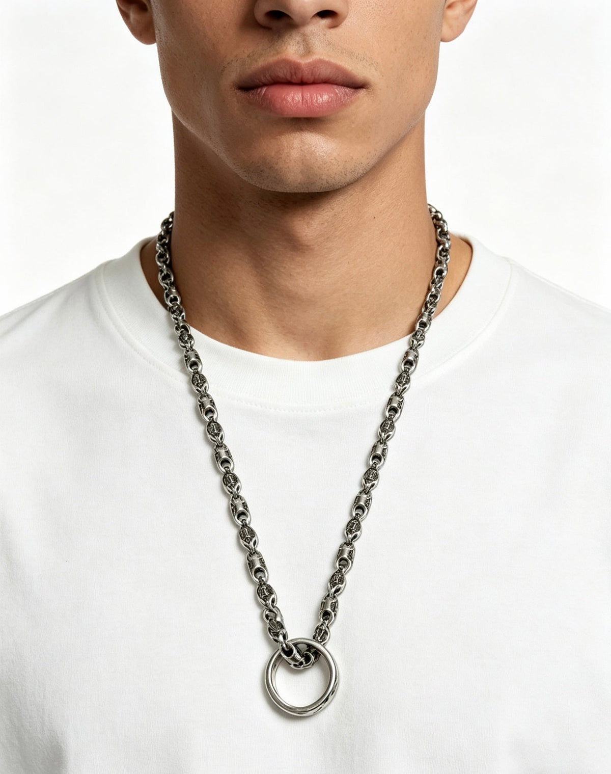 Martin Graham pendant necklace in polished metal-tone – styled product view