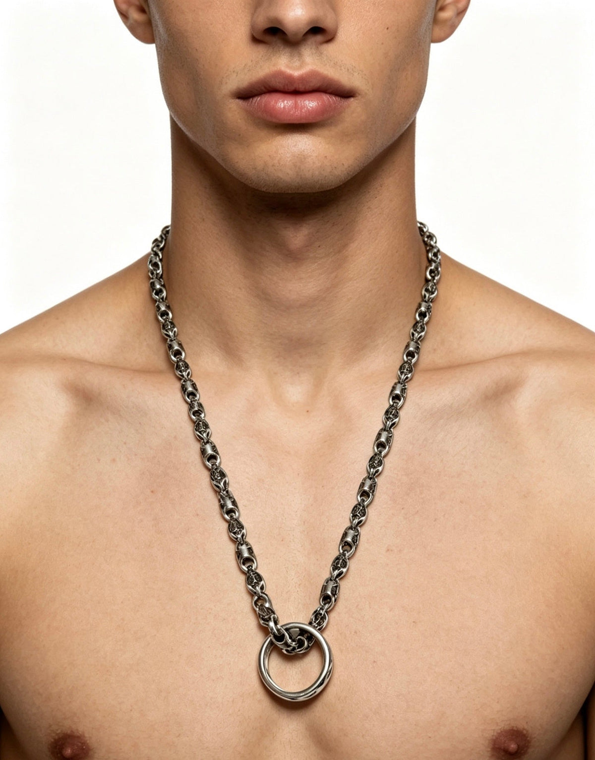 Martin Graham pendant necklace in polished metal-tone – side detail
