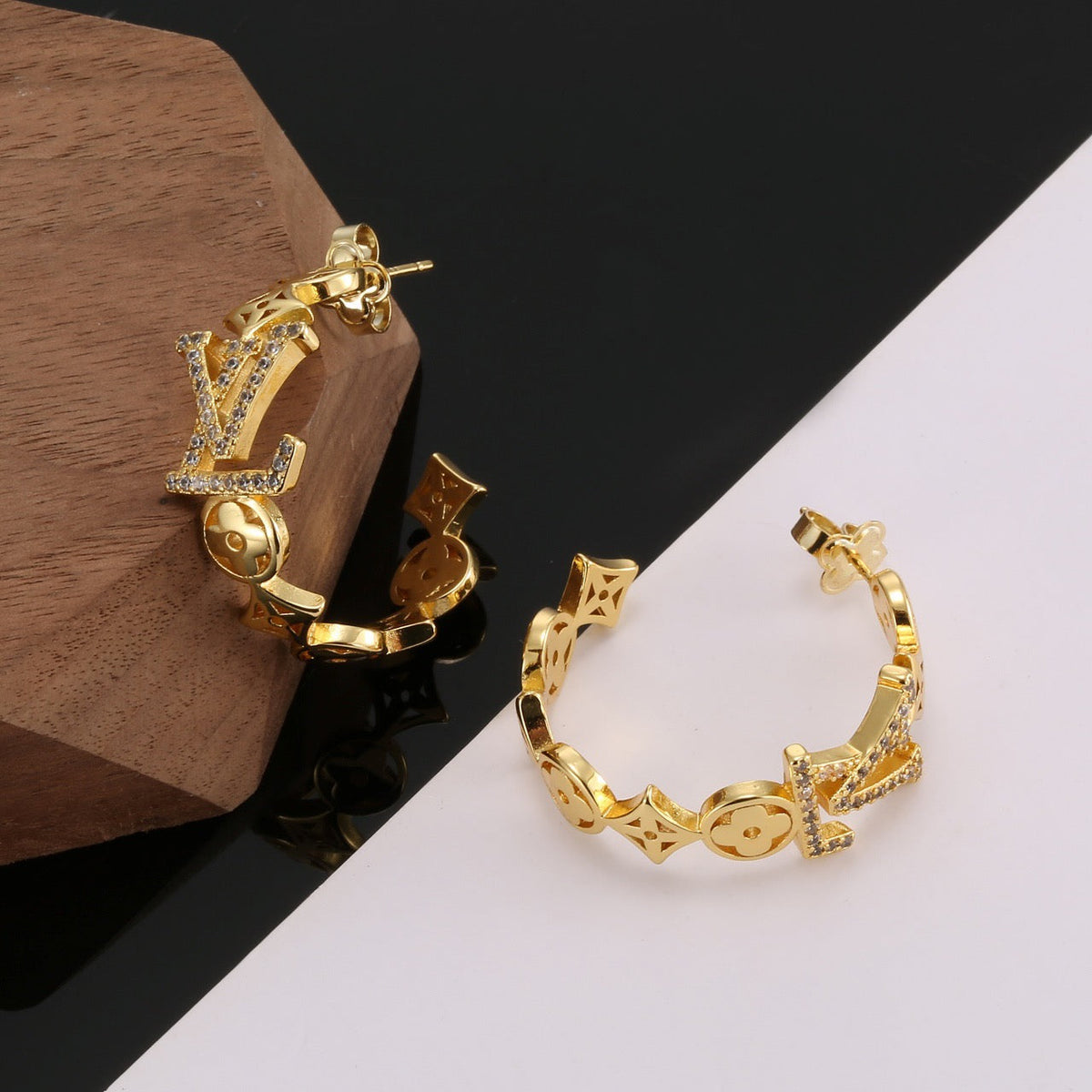 Martin Graham stud earrings in polished metal-tone – side detail