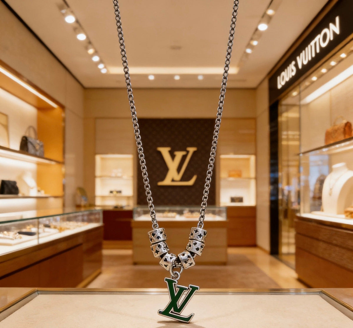 Martin Graham pendant necklace in polished metal-tone – front product view
